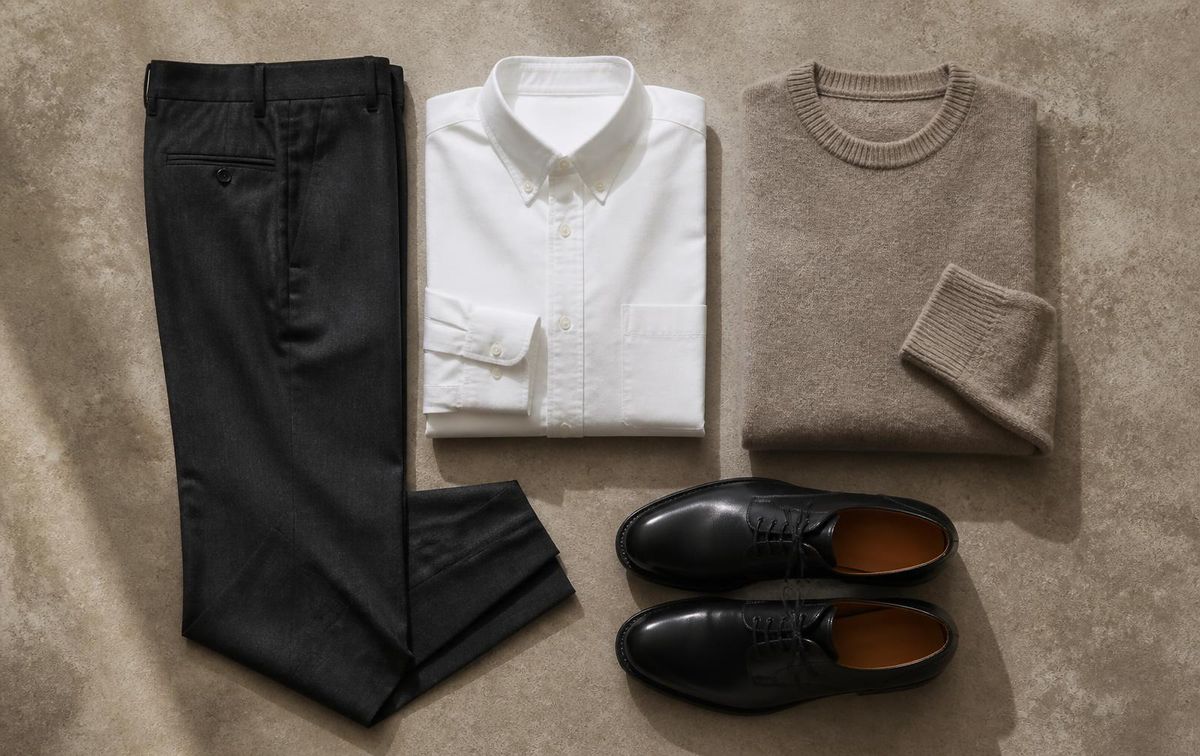A coherent group of men's smart casual clothes that work together after a wardrobe audit